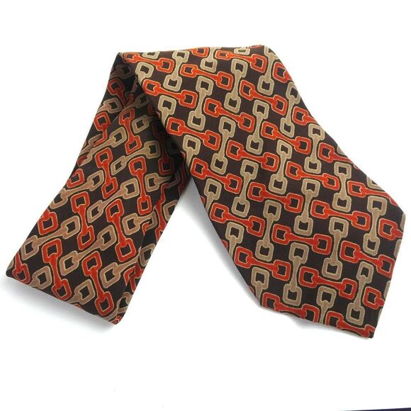 Christian Dior Horse Bit Tackle Bridle Neck Tie Brown Orange Beige Pattern - Picture 1 of 7